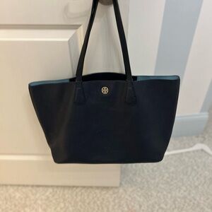 Tory Burch Navy Blue Leather Tote Bag